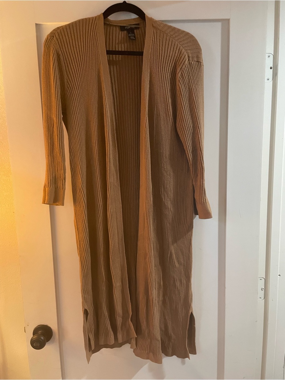 Style & Co. Ribbed Open-Front Duster Cardigan in Camel Brown